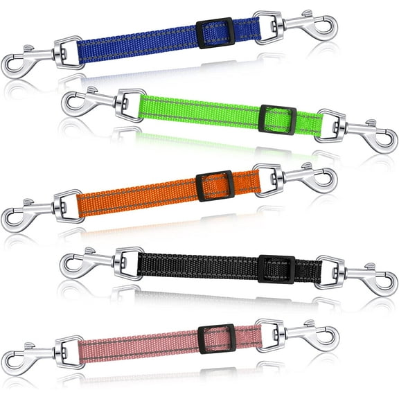 Lsupdaol 5 Pcs Safety Dog Collar Clips Prong Collar Backup Clips Adjustable Reflective Nylon Harness Connector Metal Double Ended Backup Clasp for Harness Pet(Bright Color)