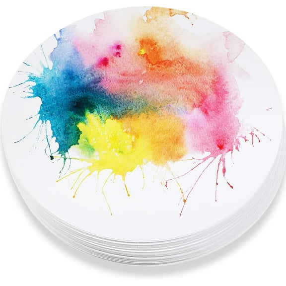 Lsupdaol 50 Pack Watercolor Paper Round 250 GSM Cold Pressed Watercolor Paper 4 Inch Diameter Ideal for Most Wet and Dry Media, Ideal for Beginners, Artists and Specialists