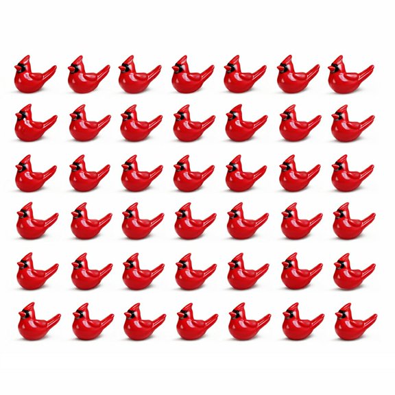 Lsupdaol 50 Pcs Mini Resin Red Cardinal Bird Figurines Tiny Cardinal Figurine Christmas Ornaments for Gift Xmas Miniature Garden Crafts Cake Topper Christmas Decoration