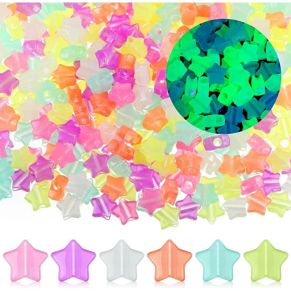 Lsupdaol 500 Pcs 13mm Glow in The Dark Star Beads Bulk Star Pony Beads Luminous Supplies for DIY Jewelry Making, Hair Braiding, Bracelets & Necklaces