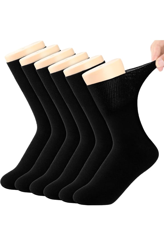 6 Pairs Non Binding Loose Fit Ankle Socks - Seamless Wide Thin Crew Socks with No Elastic Top for Men & Women, Plus