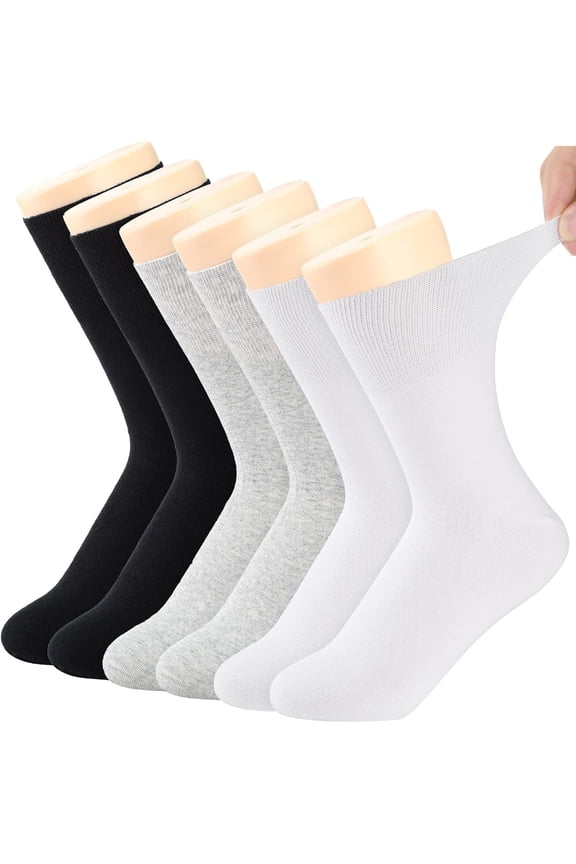 6 Pairs Non Binding Loose Fit Ankle Socks - Seamless Wide Thin Crew Socks with No Elastic Top for Men & Women, Plus