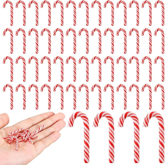 Lsupdaol 60 Pcs Christmas Mini Candy Canes for Crafts Plastic Candy Cane Ornaments Charms Decor Christmas Miniatures for Craft for Tree Hanging DIY Xmas(Red and White)