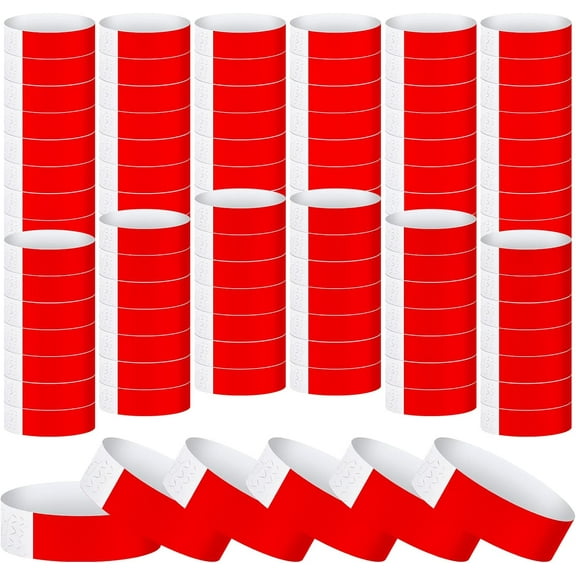 Lsupdaol 600 Pack Plastic Paper Wristbands for Events Neon Party Wrist Bands Colored Waterproof Concert Identification Hand Bands Lightweight Adhesive Wristband(Red)