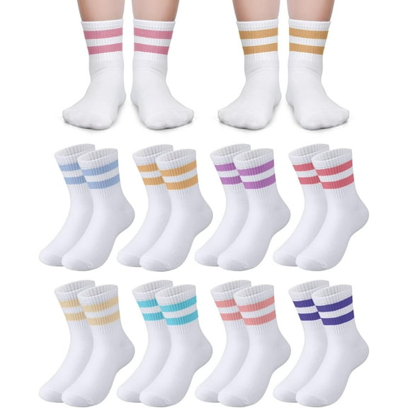 Lsupdaol 8 Pairs Kids Stripe Socks Cotton Crew Socks Colorful Retro Stripe Athletic Hosiery for School Kids