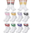 thumbnail image 1 of Lsupdaol 8 Pairs Kids Stripe Socks Cotton Crew Socks Colorful Retro Stripe Athletic Hosiery for School Kids, 1 of 6