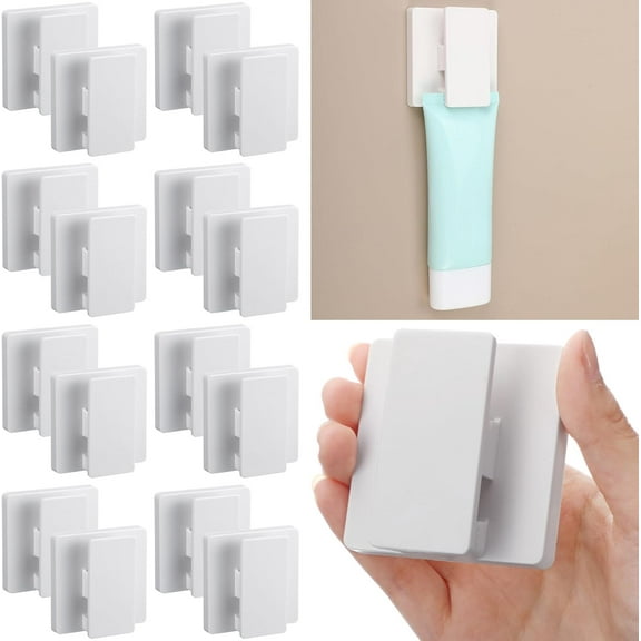 Lsupdaol 8 Pcs Large Self Adhesive Wall Clips Hook 2.36 Inch Anti Slip Hanging Clips No Drilling Towel Holder ABS Adjustable Spring 15 mm for Bathroom Kitchen Home Hotel(White)