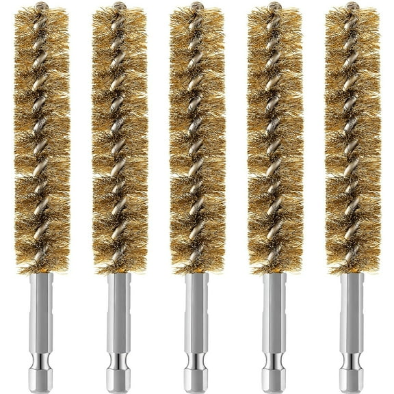 Lsupdaol Bore Brush Bristles Wire Brush for Power Drill Cleaning Wire with Hex Shank Handle for Power Drill Cleaning(5 Pieces,Copper)