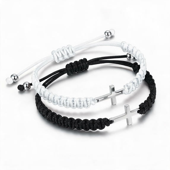 Lsupdaol Adjustable Stainless Steel Bracelet, White and Black