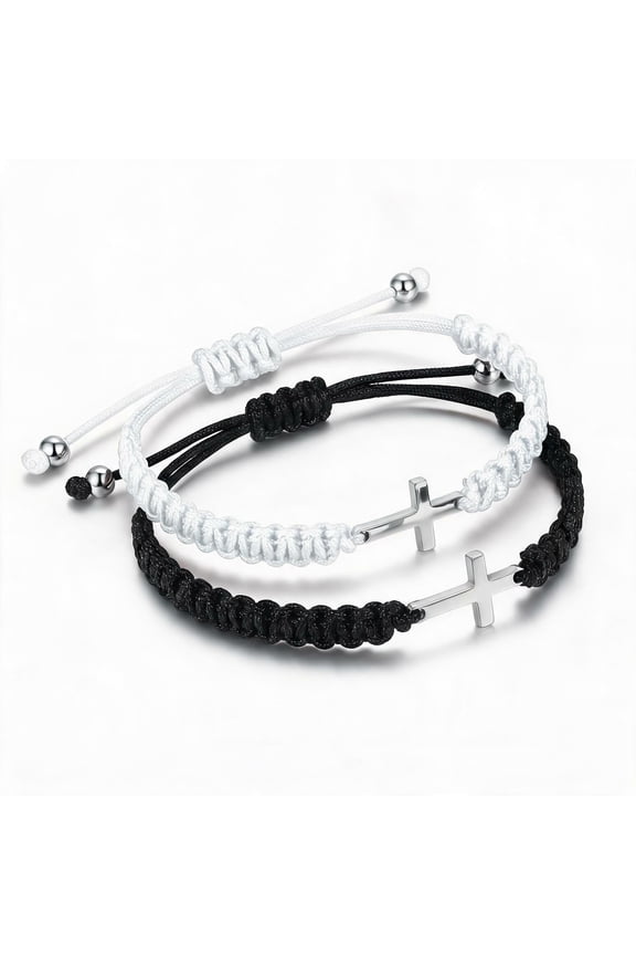 Adjustable Stainless Steel Bracelet, White and Black