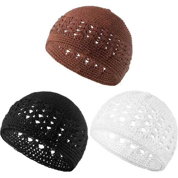 Lsupdaol Kufi Hat for Men Knit Kufi Cap Crochet Beanie Skull Beanie Muslim African Hat for Men Women