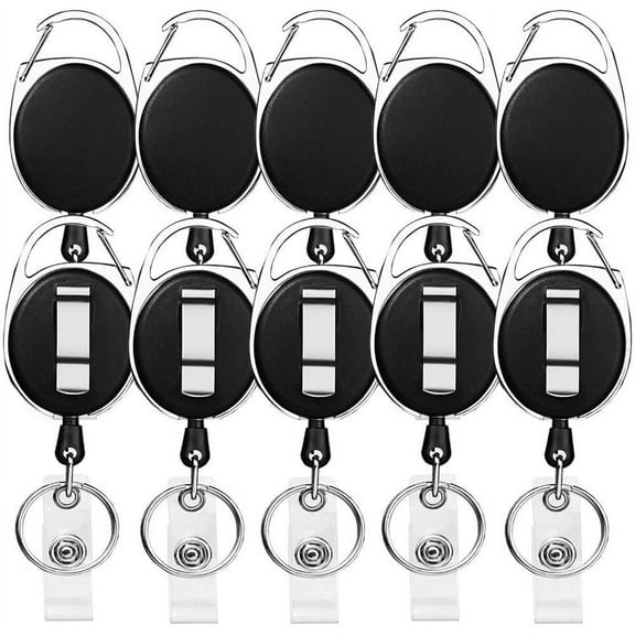 Lsupdaol Retractable Badge Holder with Carabiner Reel Clip and Key Ring for ID Card Key Keychain Holders Black 10 Pieces by Moever