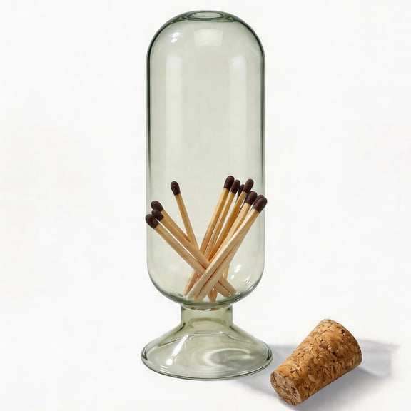 Lsupdaol Smoke Grey Glass Match Cloche Holder Decorative Matches Jar Trendy Fireplace Display Decor, Not Include Sticks(7 x 2.95 Inch)