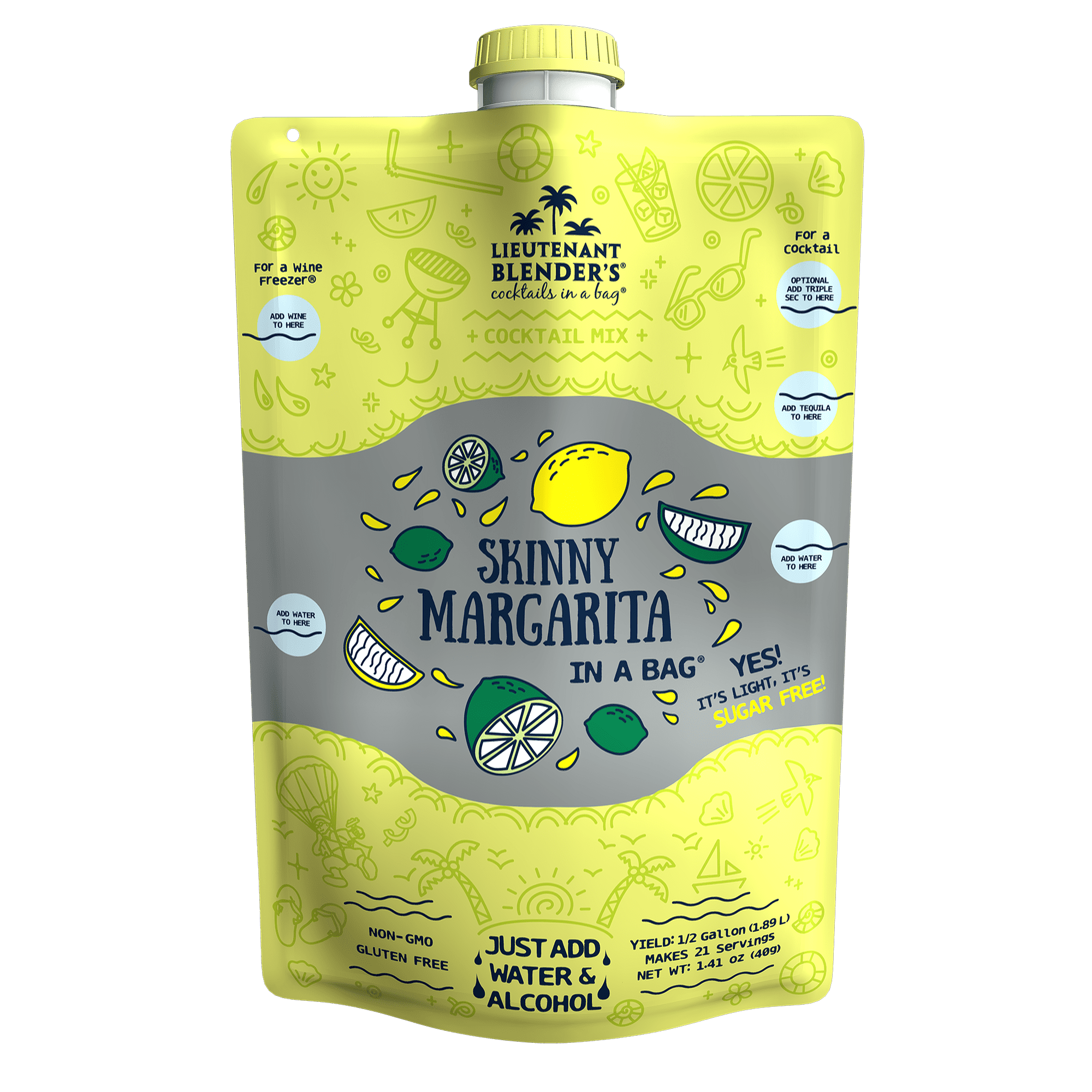 Lt. Blender's Skinny Margarita in a Bag - Makes 1/2 Gallon of Skinny Margarita Mix