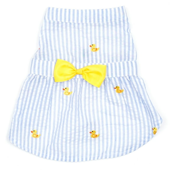 The Worthy Dog Embroidered Rubber Ducks Stripe Seersucker Adjustable Pet Dress
