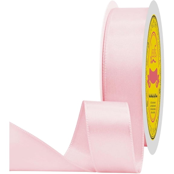Lt Pink Double Face Satin Ribbon 1 inch X 50 Yards Spool Bright Colors Very Suitable for Weddings Gift Package Wrapping Dancer Wand Sewing Party Hair Bow Invitation Decorations and More