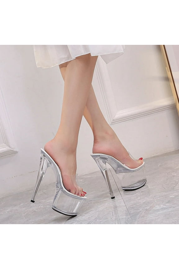 Ltarta Super High Heels 17CM Thin Heel Waterproof Platform Sandals Women's Transparent Crystal Shoes Wedding Shoes LFD