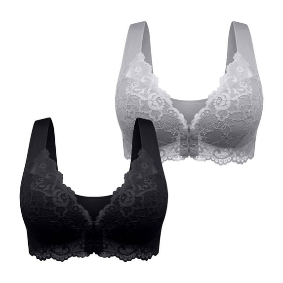 Ltctricy 2 Pack Women's Plus Size Push up Bras Front Closure No Underwire Bralettes Breathable Lace Everyday Bra