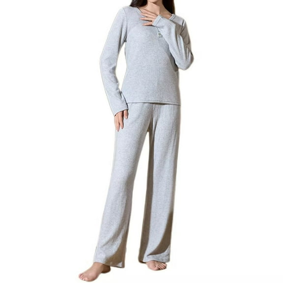 Ltctricy 2 Piece Lounge Outfits for Women Casual Crewneck Long Sleeve Tops and Wide Leg Pants Loungewear Sets Homewear