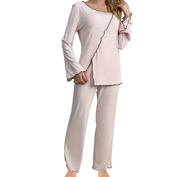 Ltctricy 2 Piece Pajamas Outfits for Women Comfy Long Sleeve Tops and Wide Leg Pants Loungewear Set Sleepwear Homewear