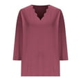 thumbnail image 1 of Ltctricy 3/4 Length Sleeve Tops for Women Trendy V Neck Scalloped Trim Solid Color Tunic T Shirts Casual Loose Tee Blouses(Hot Pink,3X-Large), 1 of 5