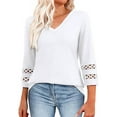 thumbnail image 1 of Ltctricy 3/4 Length Sleeve Womens Tops Trendy V Neck Hollow out Sleeve Loose T Shirts Dressy Casual Tunic Blouses, 1 of 7