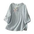 thumbnail image 1 of Ltctricy 3/4 Length Tops for Women Trendy Embroidered V Neck Solid Color Button down Shirts Casual Loose Blouses(Blue,X-Large), 1 of 5