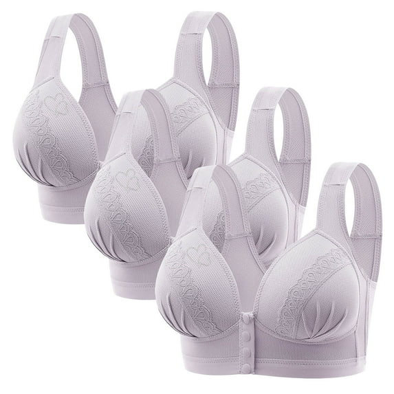 Ltctricy 3 PCS Front Closure Bras for Women Push up No Underwire Breathable Bralettes Full Coverage Front Button Bra