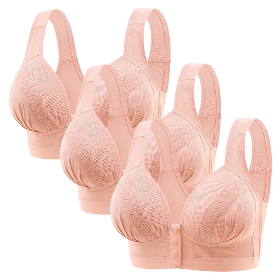 Ltctricy 3 PCS Front Closure Bras for Women Push up No Underwire Breathable Bralettes Full Coverage Front Button Bra