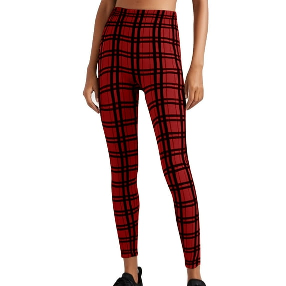 Ltctricy Active Leggings for Women Casual Plaid Butt Lifting Yoga Pants Soft Gym Workout High Waisted Trousers