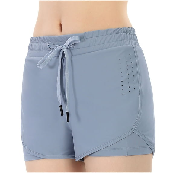 Ltctricy Athletic Shorts for Women Elastic Waist Drawstring Quick Dry 2 in 1 Running Shorts Gym Workout Shorts with Inner Pockets