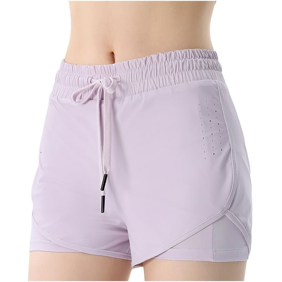 Ltctricy Athletic Shorts for Women Elastic Waist Drawstring Quick Dry 2 in 1 Running Shorts Gym Workout Shorts with Inner Pockets