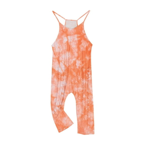 Ltctricy Baby Girls Tie-Dye Overalls Cute Sleeveless Casual Children Rompers Fashion Loose Jumpsuit with Pockets