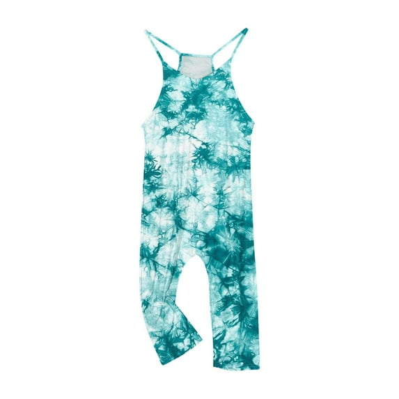 Ltctricy Baby Girls Tie-Dye Overalls Cute Sleeveless Casual Children Rompers Fashion Loose Jumpsuit with Pockets