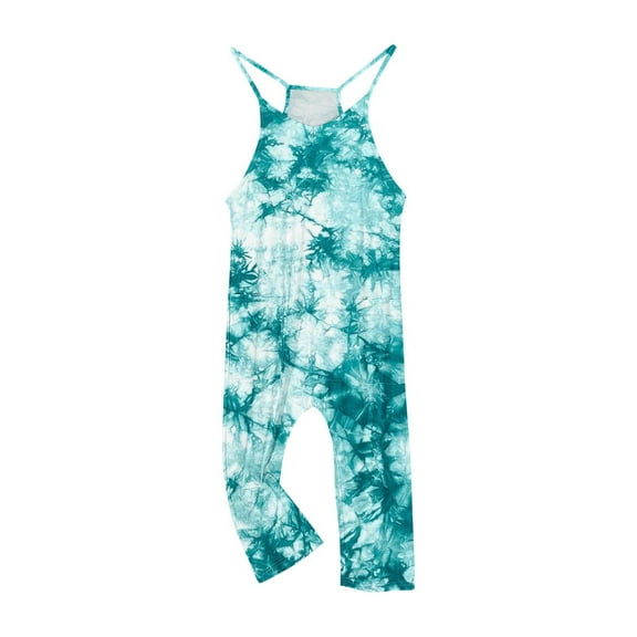 Ltctricy Baby Girls Tie-Dye Overalls Cute Sleeveless Casual Children Rompers Fashion Loose Jumpsuit with Pockets