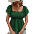 thumbnail image 1 of Ltctricy Babydoll Tops for Women Ruffle Layered Short Sleeve Square Neck Pleated Peplum Blouses Summer Casual T Shirts, 1 of 6