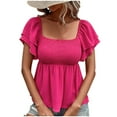 thumbnail image 1 of Ltctricy Babydoll Tops for Women Ruffle Layered Short Sleeve Square Neck Pleated Peplum Blouses Summer Casual T Shirts, 1 of 7