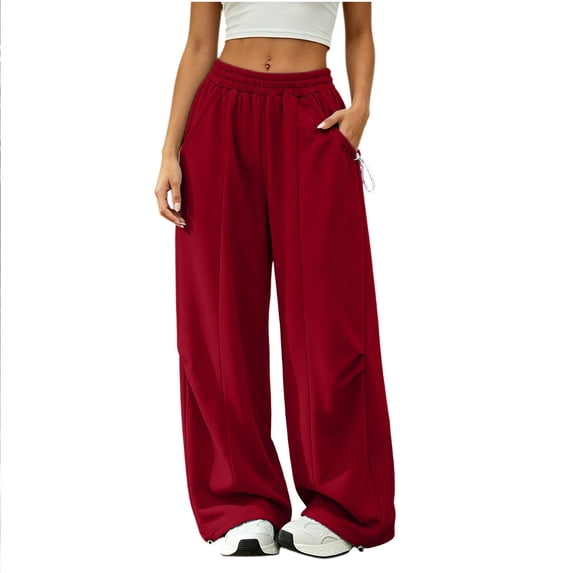 Ltctricy Baggy Sweatpants for Women Elastic Waist Wide Leg Pants Comfy Loose Lounge Workout Pants with Pockets(Red,X-Large)