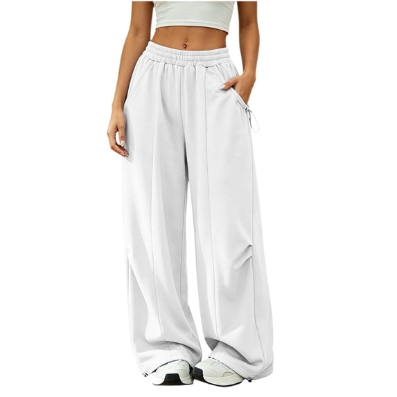 Ltctricy Baggy Sweatpants for Women Elastic Waist Wide Leg Pants Comfy Loose Lounge Workout Pants with Pockets(White,X-Large)