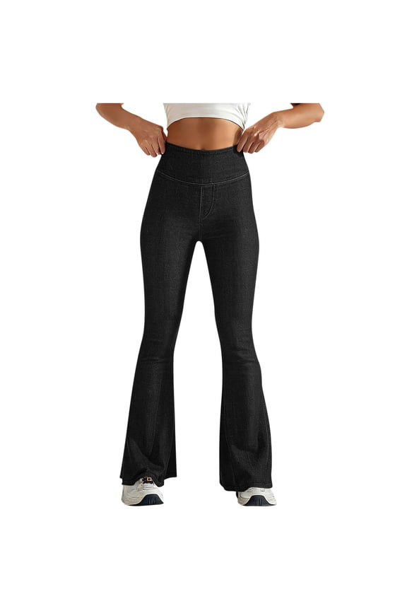 Bell Bottom Jeans for Women High Waisted Stretchy Pull on Bootcut Work Dress Yoga Pants Workout Flare Leggings(Black,Small)