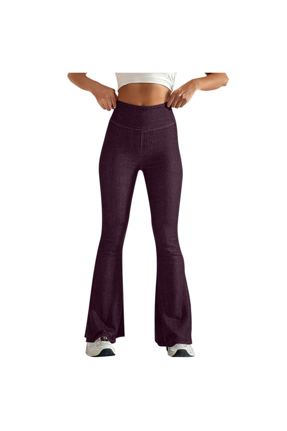 Bell Bottom Jeans for Women High Waisted Stretchy Pull on Bootcut Work Dress Yoga Pants Workout Flare Leggings(Wine,3X-Large)