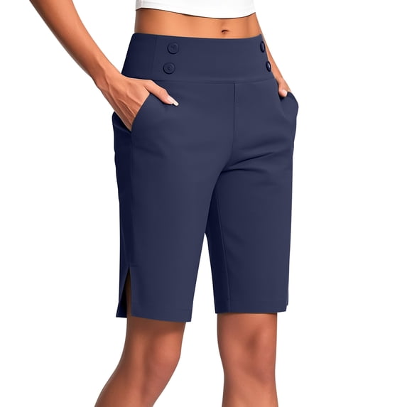 Ltctricy Bermuda Shorts for Women Casual High Waisted Side Split Athletic Workout Long Shorts Comfy Lounge Shorts Knee Length Shorts