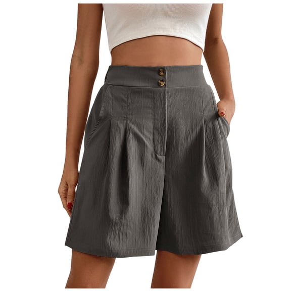 Ltctricy Bermuda Shorts for Women Elastic High Waisted Dressy Casual Wide Leg Pleated Knee Length Shorts Loose Summer Shorts