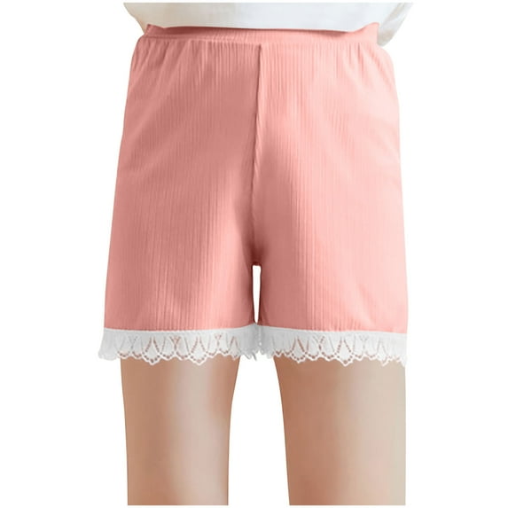 Ltctricy Bike Shorts for Girls Breathable Elastic Waist Lace Hem Textured Under Dress Dance Shorts Soft Lounge Workout Shorts