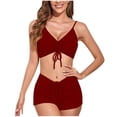 thumbnail image 1 of Ltctricy Bikini Sets for Women Spaghetti Strap V Neck Full Coverage Drawstring High Waisted Boyshorts Bathing Suits Two Piece Swimsuits, 1 of 4
