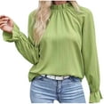 thumbnail image 1 of Ltctricy Blouses for Women Dressy Ruffle Long Sleeve Mock Neck Pleated Solid Color Tunic Tops Business Casual Work Shirts(Green,Small), 1 of 6