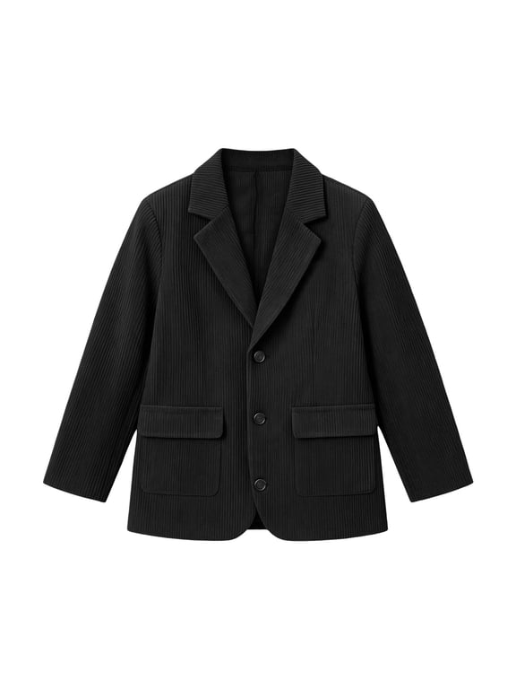 Boys Blazer Suit Jacket Corduroy Long Sleeve Tops Single Breasted Kids Clothes Notch Lapel Formal Outerwear(Black,5-6 Years)