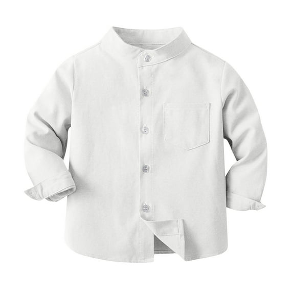Ltctricy Boys' Button down Shirts Long Sleeve Mock Neck Solid Color Casual Dress Shirts School Formal Tops