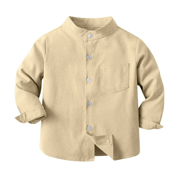 Ltctricy Boys' Button down Shirts Long Sleeve Mock Neck Solid Color Casual Dress Shirts School Formal Tops