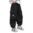 thumbnail image 1 of Ltctricy Boys' Cargo Joggers Children Lightweight Elastic Waist Pull on Wide Leg Cinch Bottom Sweatpants Baggy Casual Pants(Black,7-8 Years), 1 of 6